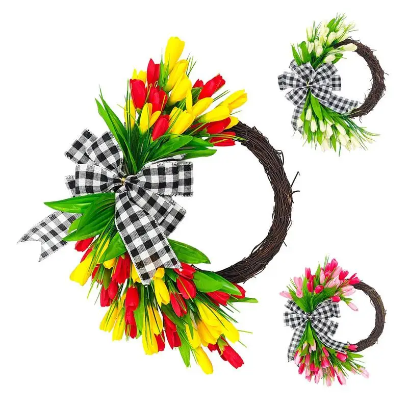 

Artificial Tulip Flower creative Rustic Artificial Flower Wreaths For Home Pink Front Door Wreath Fake Wall Decor Garden Props