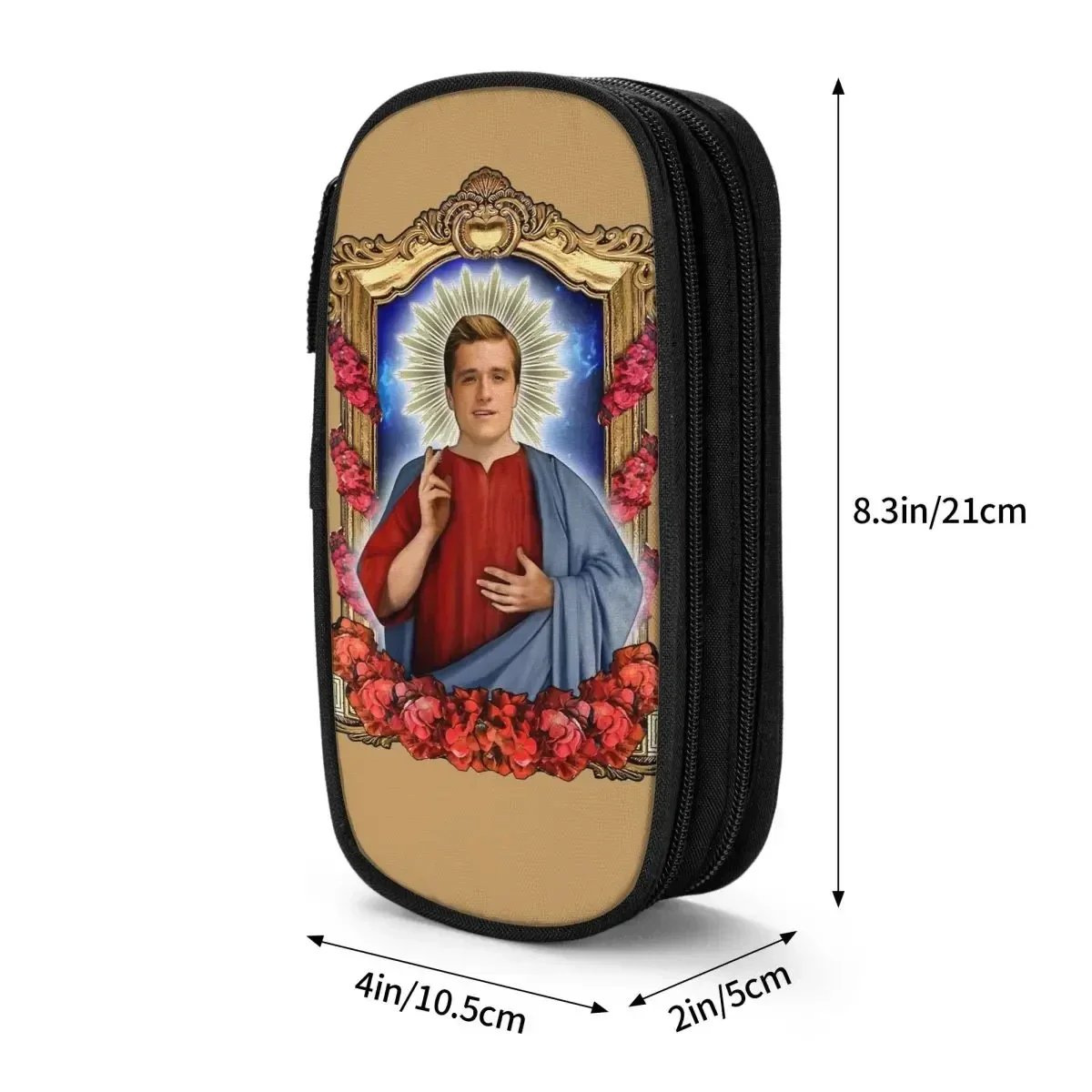 Saint Josh Hutcherson 펜 박스 더블 레이어 대용량 사무용품 재미 있은 패턴 연필 가방 깜짝 선물