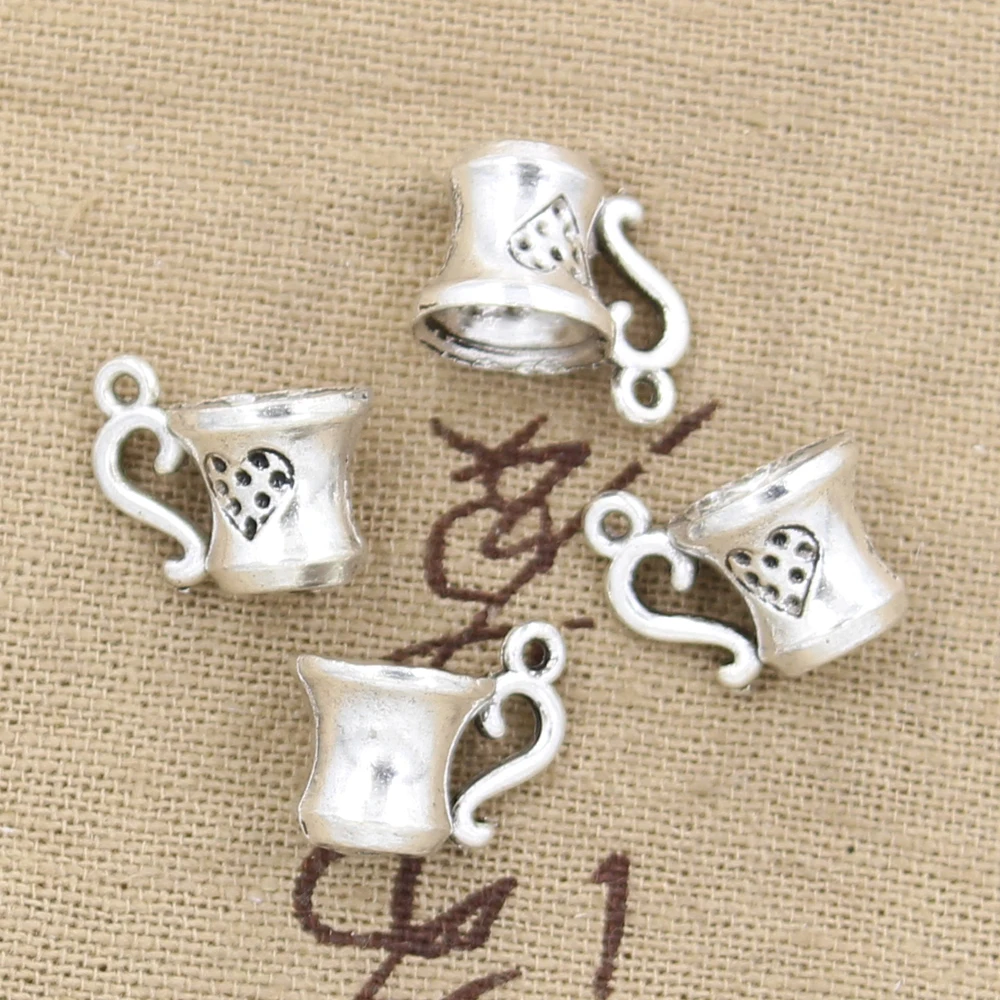 빈티지 티베트 실버 컬러 참 찻잔, 앤티크 제작 펜던트 핏, DIY 수제 쥬얼리, 10x15mm, 8 개
