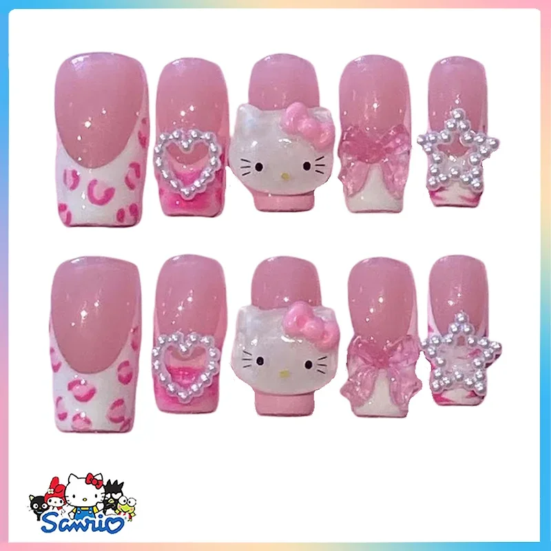 

Sanrios Новый накладной ноготь Hello Kitty Y2K Броня My Melody аниме мультфильм Съемный Многоразовый милый Маникюр кавайный подарок для девочек