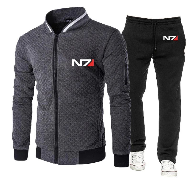 2023 Spring and Autumn N7 popular effect Logo printed round neck slim zipper sweatshirt+popular sweatpants suit