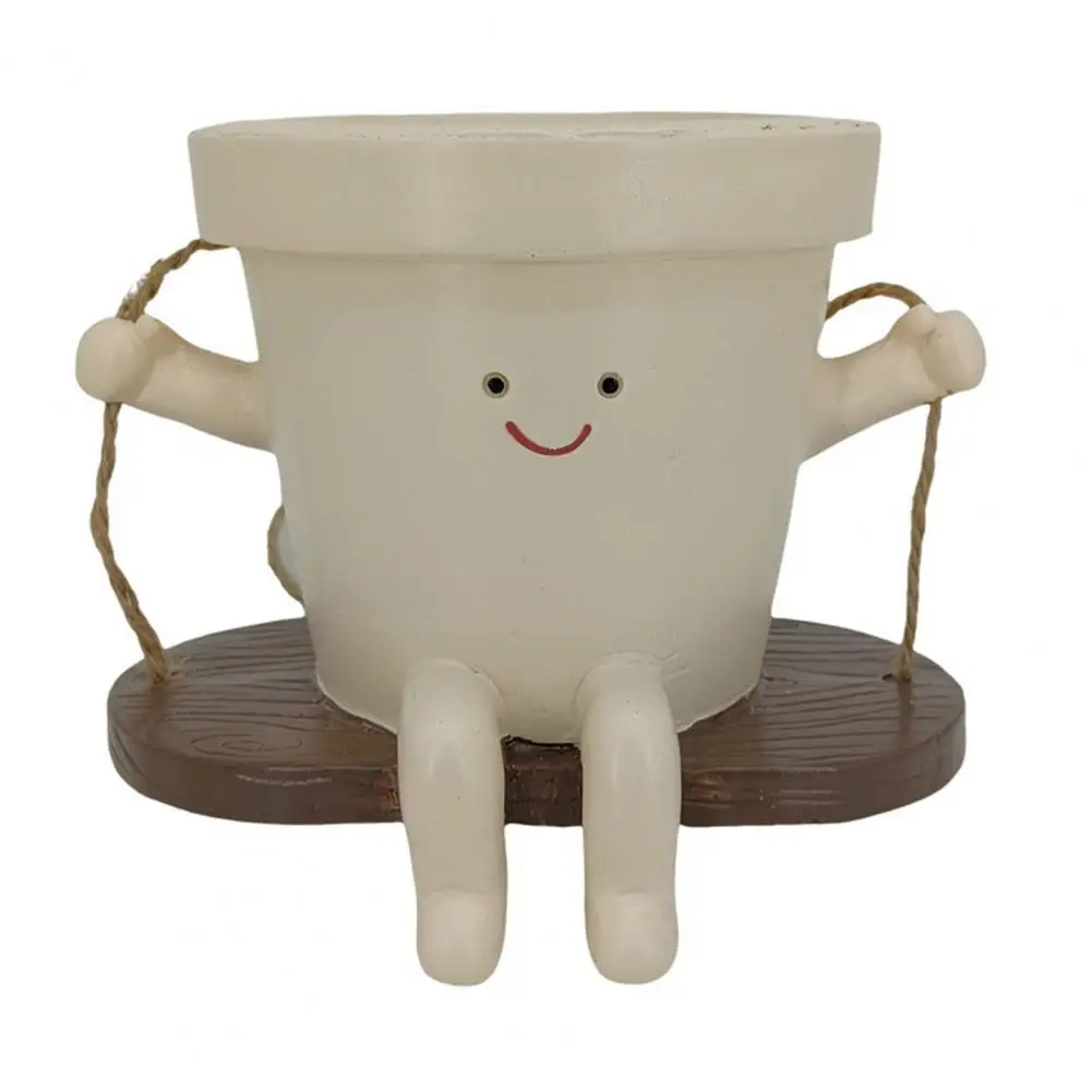 Fun Charming Plant Holder Smile Face Hanging Swing Chair Planter Pot Indoor Outdoor Resin Flower Pot For Mother'S Day Christmas