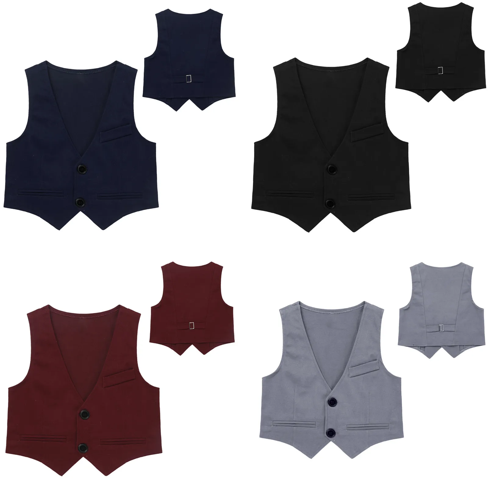 Child Boys Gentlemen Vest Single-Breasted Formal Waistcoat Wedding Birthday Party Evening Photography Stage Performance Costume Kids Vest Boys Formal Waistcoat