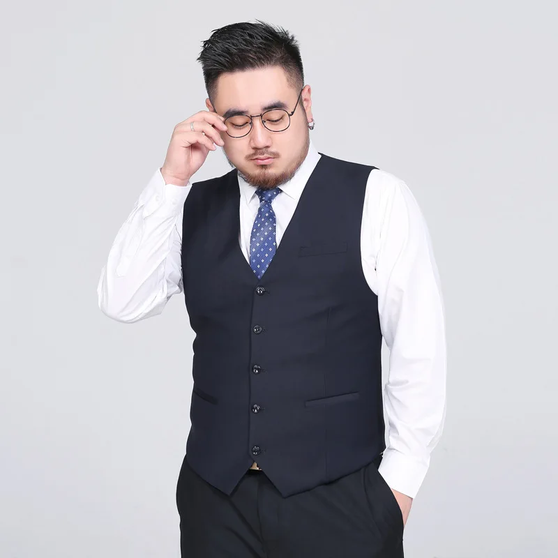 Elegant Men Suit Vest Black Navy Blue Single Breasted V-neck Business Formal Chic Male Vest Gentleman Waistcoat Plus Size S-10XL