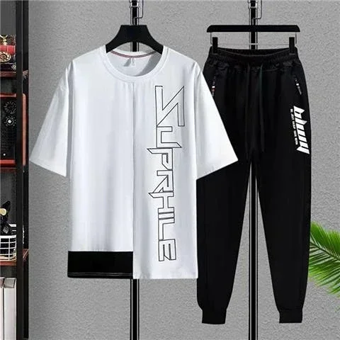 thumbnail image 1 of Ropa para hombre Conjuntos de pantalones con alfabeto Conjunto de chándal para correr 5xl Top de gimnasio Trajes deportivos blancos Camiseta elegante para hombre Marcas originales con estilo Genial, 1 of 5