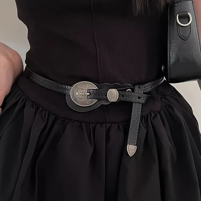 

Vintage Carved Buckle Genuine Leather Belts Classic Waistband Boho Dress Coat Girdle For Women Girls