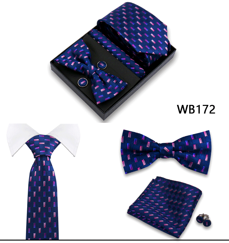 Herren-Krawatte in Geschenkbox, Fliege und Einstecktuch, Manschettenknöpfe-Set für Männer, Hochzeit, Business, formeller Anzug, individuelle Krawatte, Gravata-Geschenkset – Detail 12