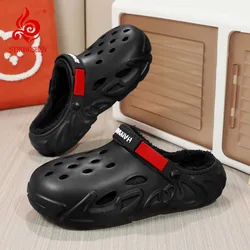 STRONGSHEN Winter Men Cotton Slippers Women Plush Garden Clogs Shoes Slip-On Hole Indoor Home Warm Sandals Furry Clog Shoe 36-45