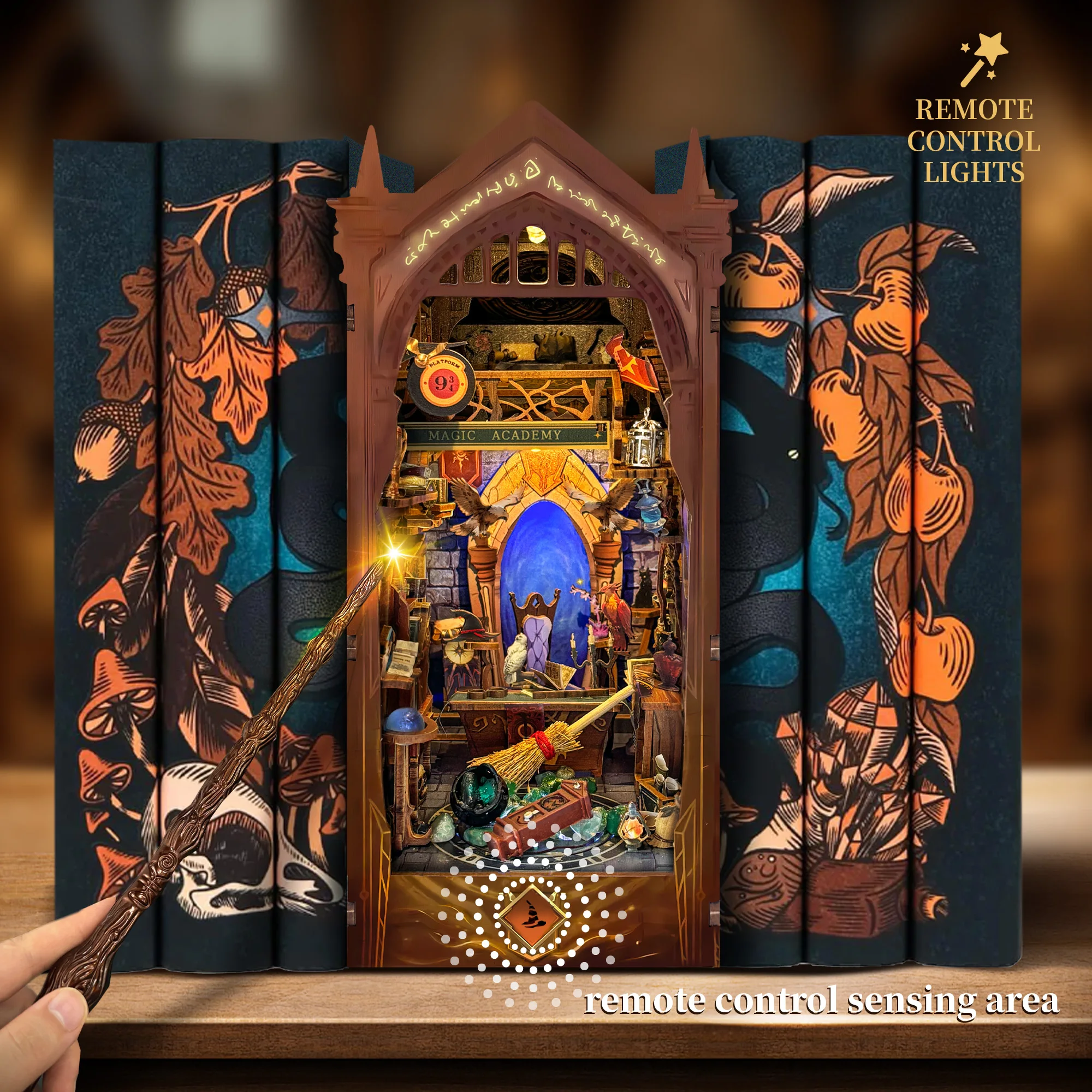 New Diy Wooden Book Nook Shelf Insert Miniature Model Kits Magic Academy Bookshelf Handmade Bookend For Friends Birthday Gifts