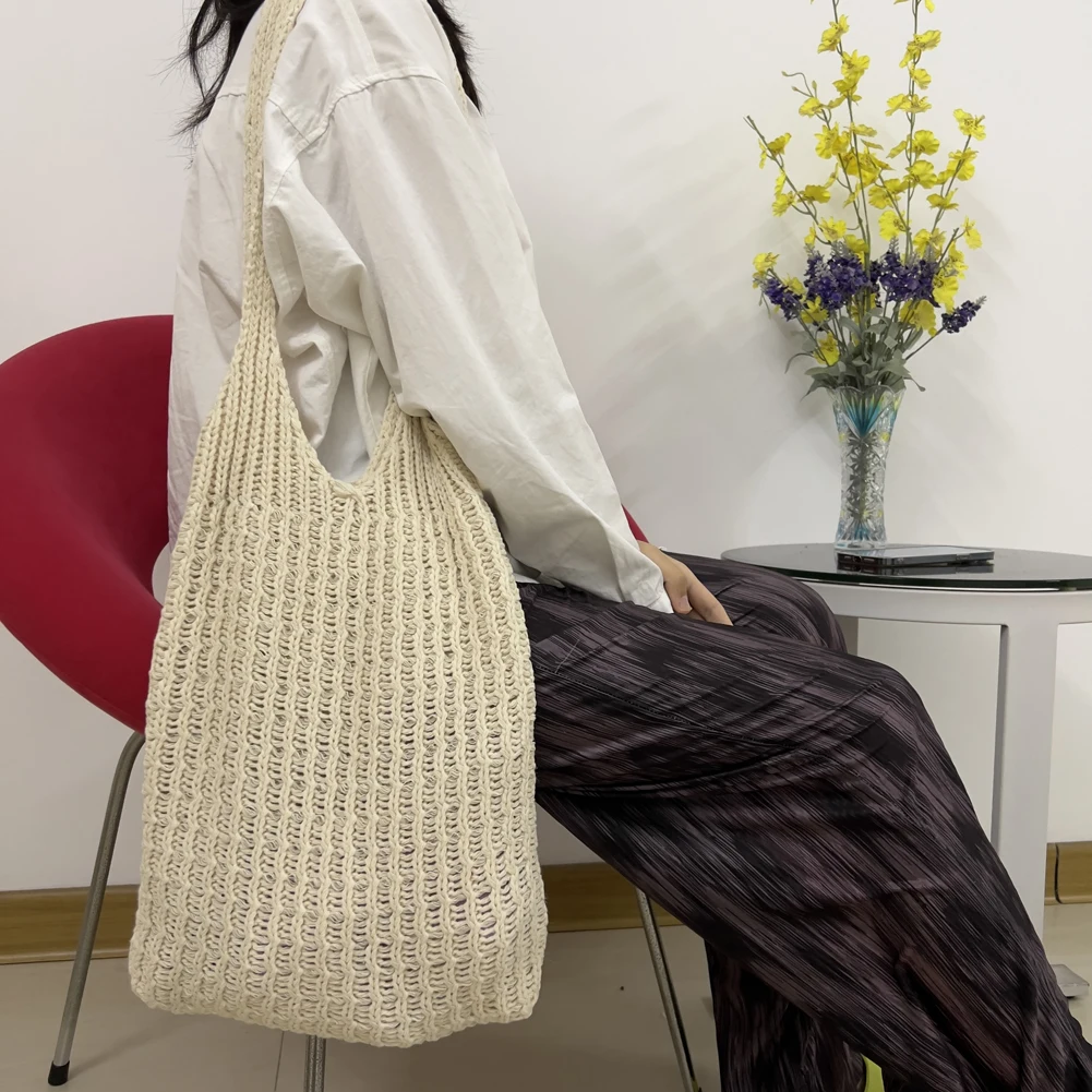 Summer Beach Raffia Straw Bags Women's Shoulder Bag Crochet Handbag 2023 Designer Knitted Hollow Top-handle Tote Bag Shopper Sac