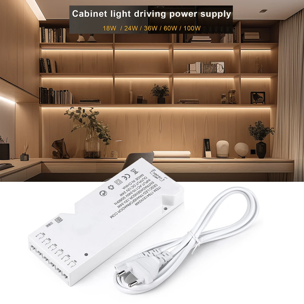 LED Strip Driver EU US Power Supply Adapter For Closet Cabinet 6/10x Dupont Port 24W 36W 60W 100W Lighting Transformer