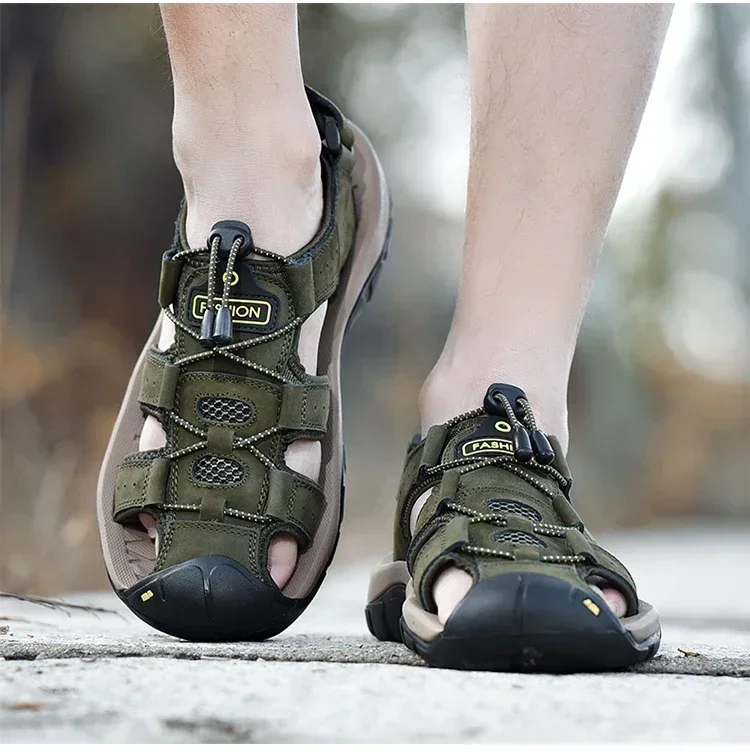 Sommer Sandalen Leder Outdoor Männer Strand Schuhe Luxus Atmungsaktive Casual Sandale Mann Waten Schuhe Non-slip Breite futter Hausschuhe – Detail 17