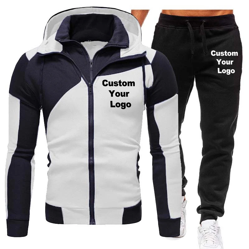 New Custom Logo Spring Autumn Men's Set Sport Suit Male Velour Thick Hoodies+ Pants Sweatshirt Sportswear Tracksuit for Men