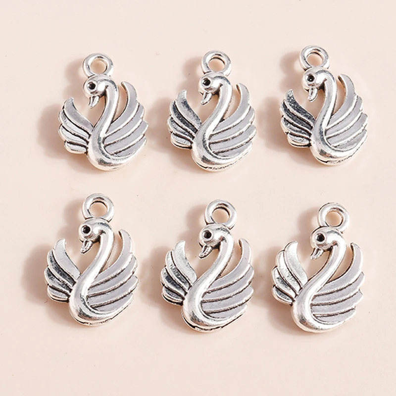 Leslie 50 Stück 12 x 17 mm Legierung Tiere Mini Schwan Charms Anhänger für Schmuckherstellung DIY Ohrringe Halsketten Armband Großhandel
