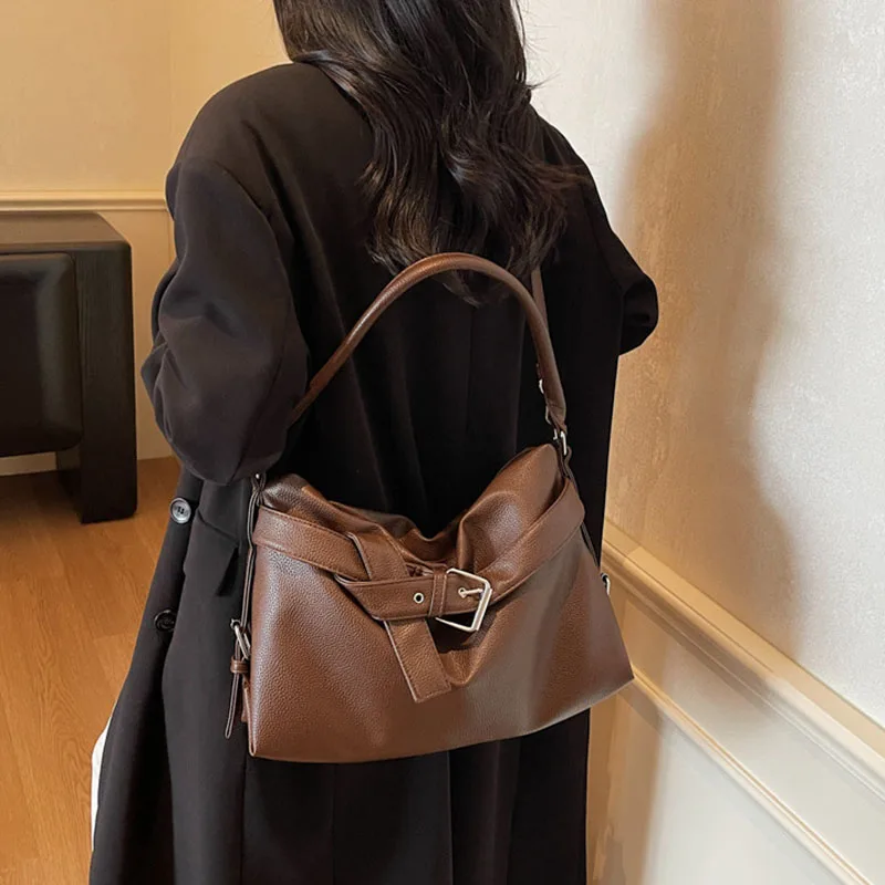 Autumn New Fashionable Women's Motorcycle Leisure Shoulder Underarm Bag Large Capacity Commuter Tote Bag PU Crossbody Bag