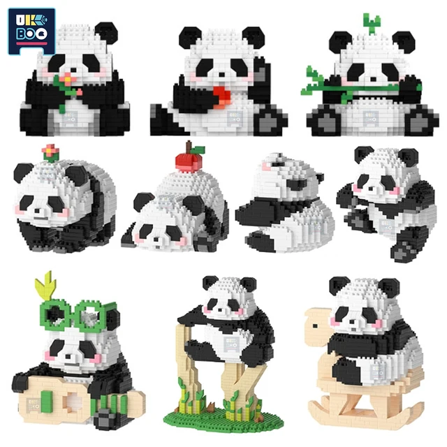 MOC Cute Panda Friends Micro Building Blocks Ideas Cartoon Animals Model Mini Bricks City Construction Toys for Children Gifts