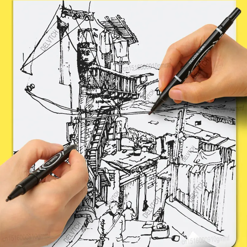 4/8Pcs Waterproof Oil Ink Permanent Art Marker Fineliner Pen 0.5mm 1.0mm Dual Tip For Comics Painting Drawing Writing Stationery 6