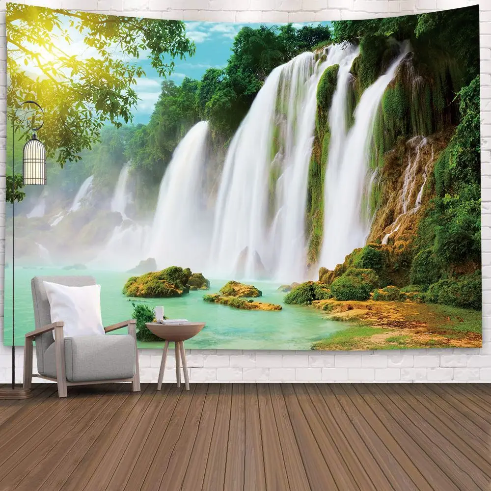 ヴィクトール・スパン 「浜辺の風景」 シルクスクリーン 47/247 Natural 3D Waterfall Tapestry Beach Towel Landscape Primeval