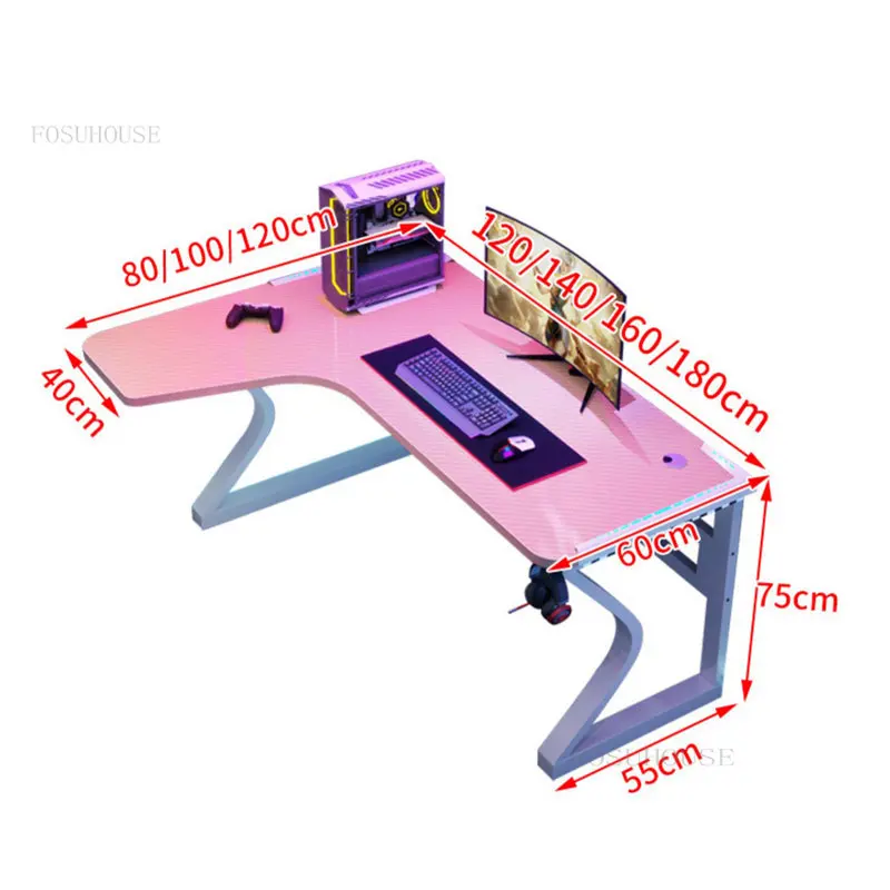 Minimalist Modern Pink Gaming Table  Pink Gaming Desk Led Lights - Gaming  Desk Study - Aliexpress