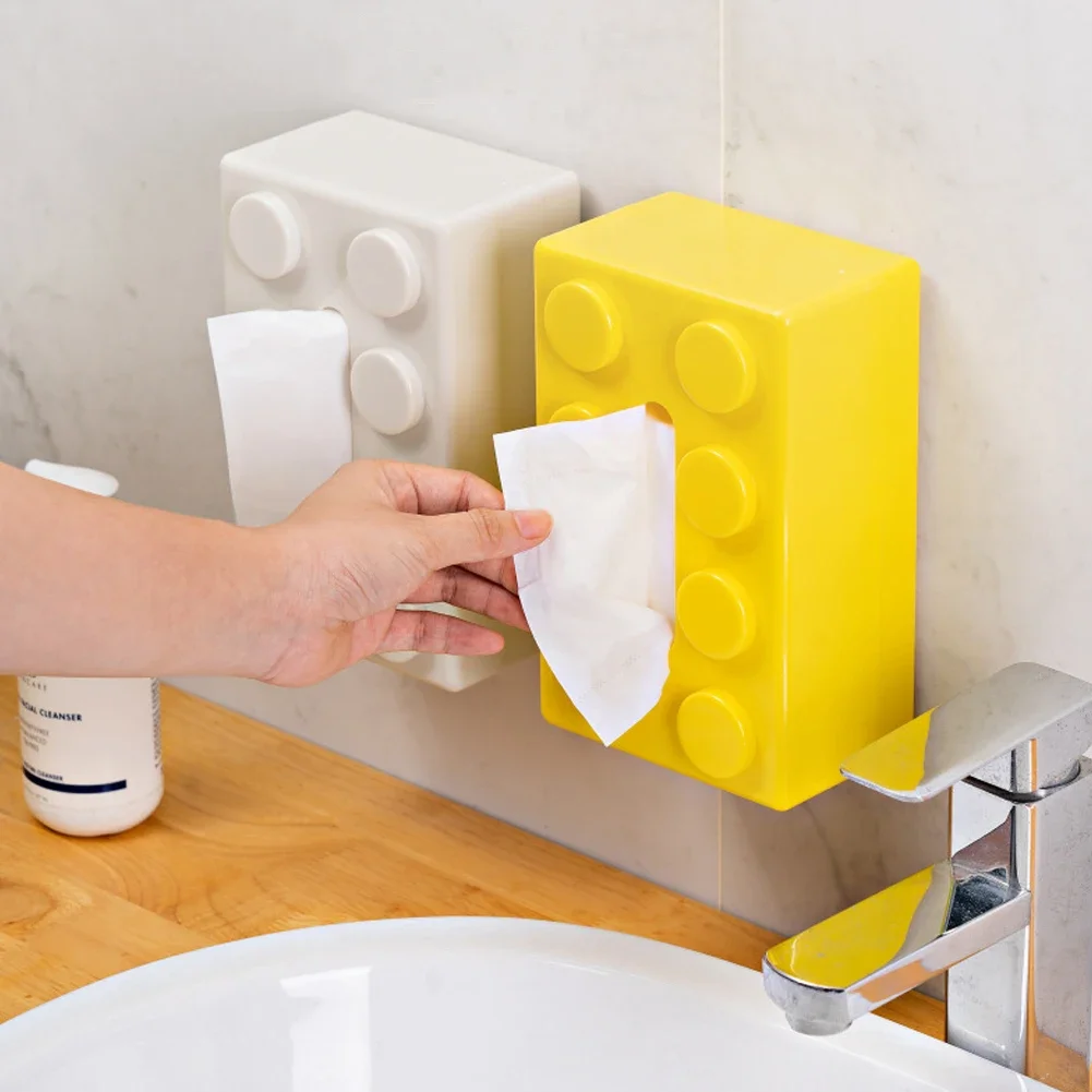 Building Blocks Tissue Box Creative Punch-free Wall-mounted Tissue Box Spring Paper Towel Holder Bathroom Waterproof Tissue Box 2