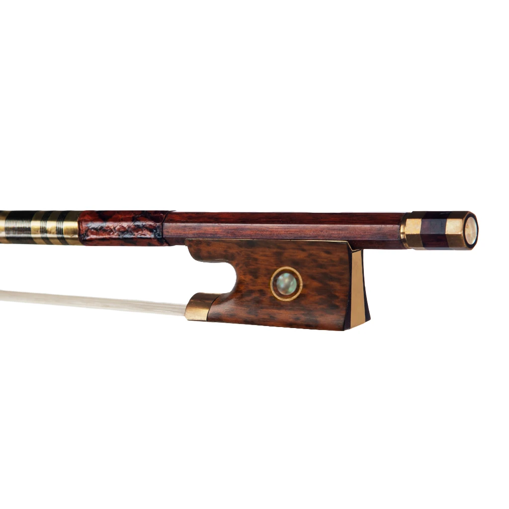 Violin Bow 4/4 Pernambuco Violin Bow Round Stick Bow Snakewood Frog Paris Eye Inlay Snake Skin Grip White Mogolia Horsehair