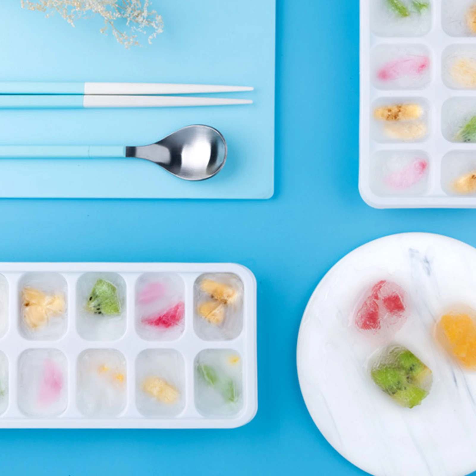 14 Grid Ice Cube Tray Reusable Ice Cube Mold Silicone Base Durable Bar Wine Block Maker Ice-cream Chocolate Making Tool