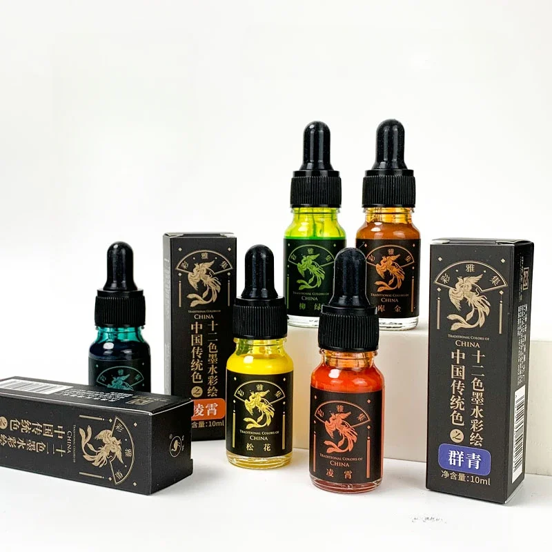 

10ML Non-carbon Pigment Ink Fountain Pen Dip Pen Painting Hook Line Waterproof and Light-fast Watercolor Ink 12 Colors Optional