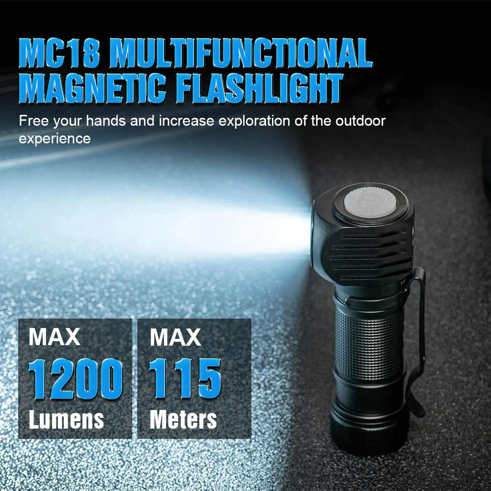 Trustfire MC18 headlamps 1200lm XP-L Mágneses újratölthető ledes Első lámpa 18650 szögben ledes Zseblámpa IPX8 Mágnes Farok számára kemping