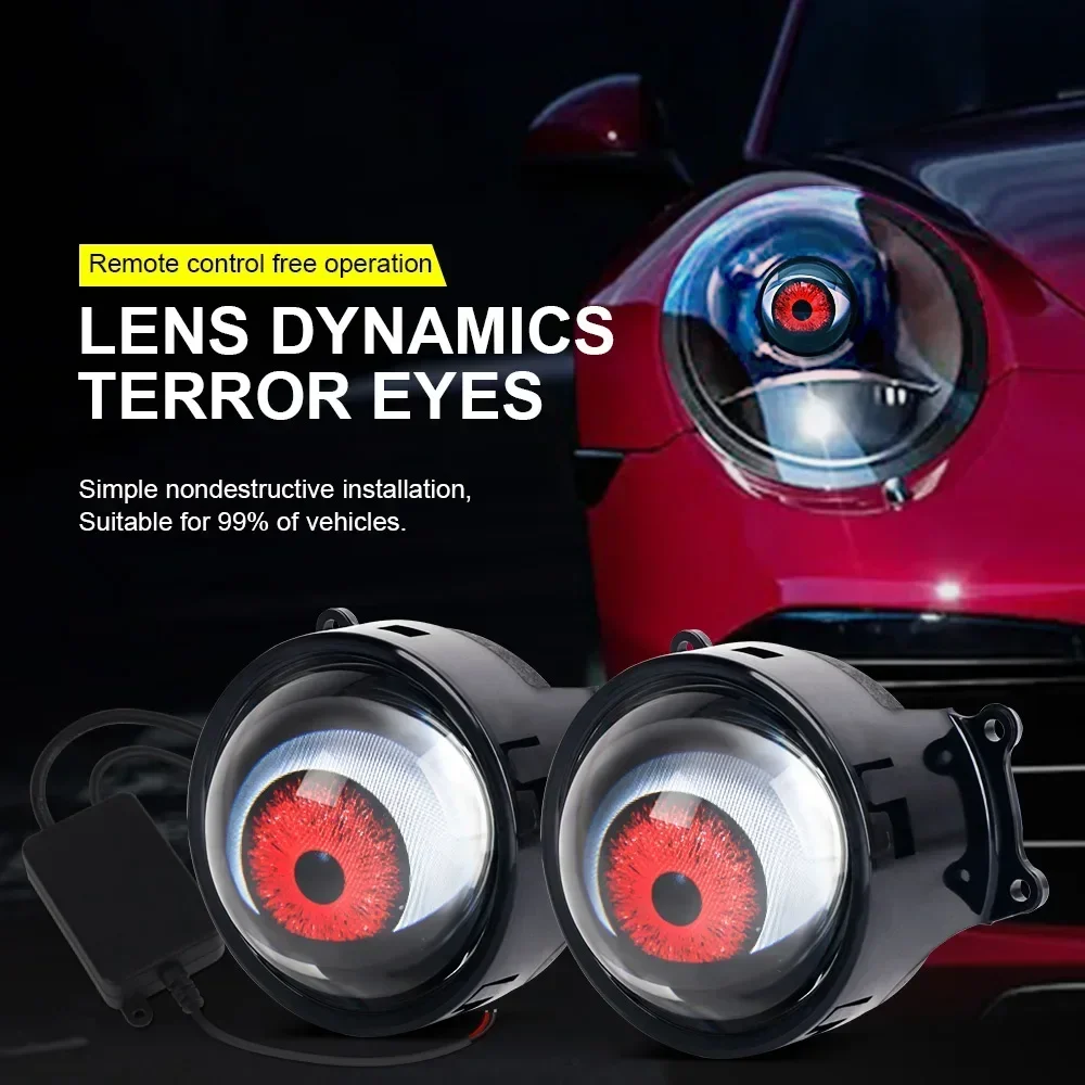 NEW Dynamic Car Demon Eye Red Eye 3 Inch Devil Eyes Lens Lights For 12v Retrofit Kits Headlight Assembly Auto Accessories Kit