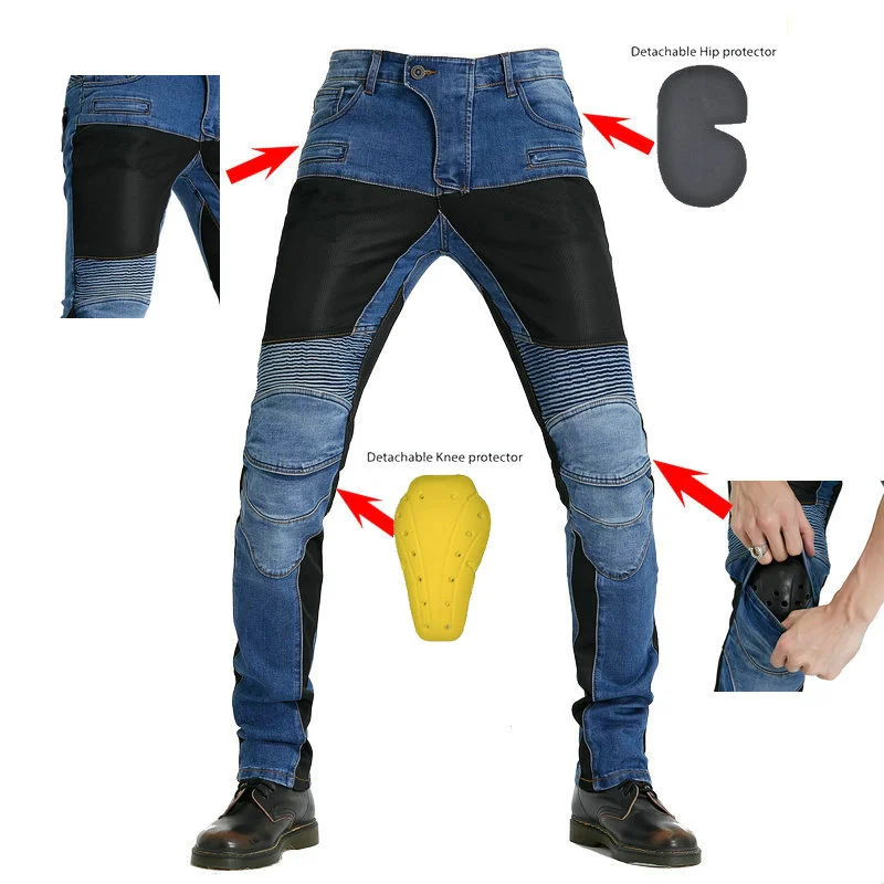 

Mens Classic PK 719 Jeans Summer Breathable Patchwork Motorcycle Riding Fashion Slim Trousers Anti-fall Protect Equipment