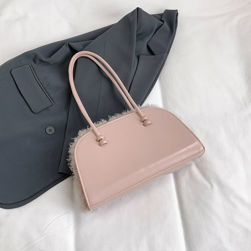 Luxus Lamm Woolen Handtasche Geldbörse Kupplungen Frauen Tasche 2024 Winter Neue Große Kapazität Unterarm Schulter Tasche Dame Warme Plüsch Tasche – Detail 11