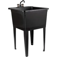 Tehila Basics 21-Gallon Black Freestanding Utility Sink with Black 2-Handle Faucet, Heavy Duty Plastic Laundry 1