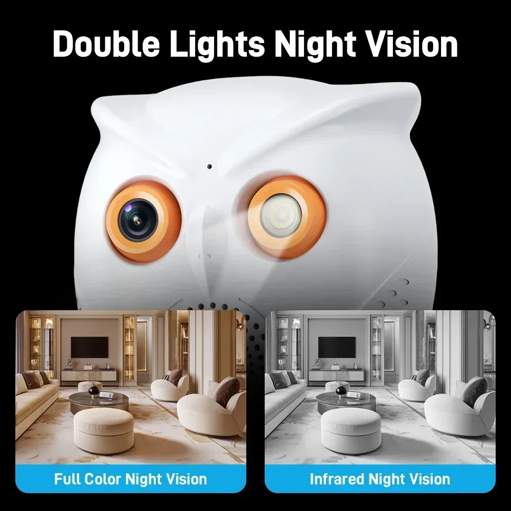 PEGATISAN Owl Shape HD 5MP WiFi Camera Indoor Security Protection Cam CCTV Color Night Vision Monitor Two Way Audio Cam ICSEE 6