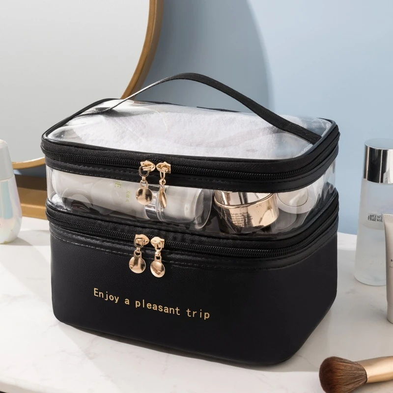 Double Transparent PU Cosmetic Bag Portable Washing Bag Big Capacity Makeup Bags Waterproof Travel Toiletry Bag Storage Bags