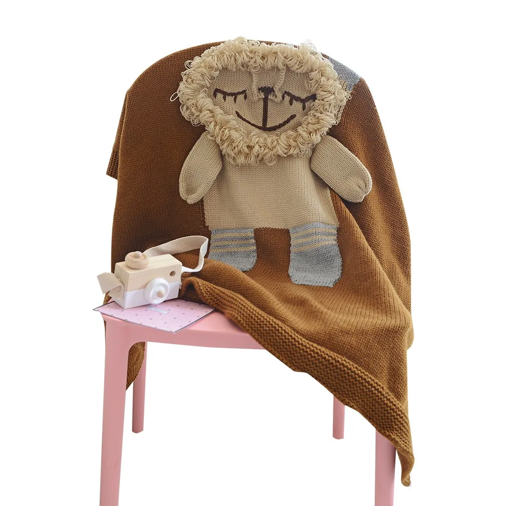 Cotton Crochet Baby Blanket Thermal Blanket with 3D Cartoon Lion Design Knitted Throw for Crib Stroller Infant Toddler
