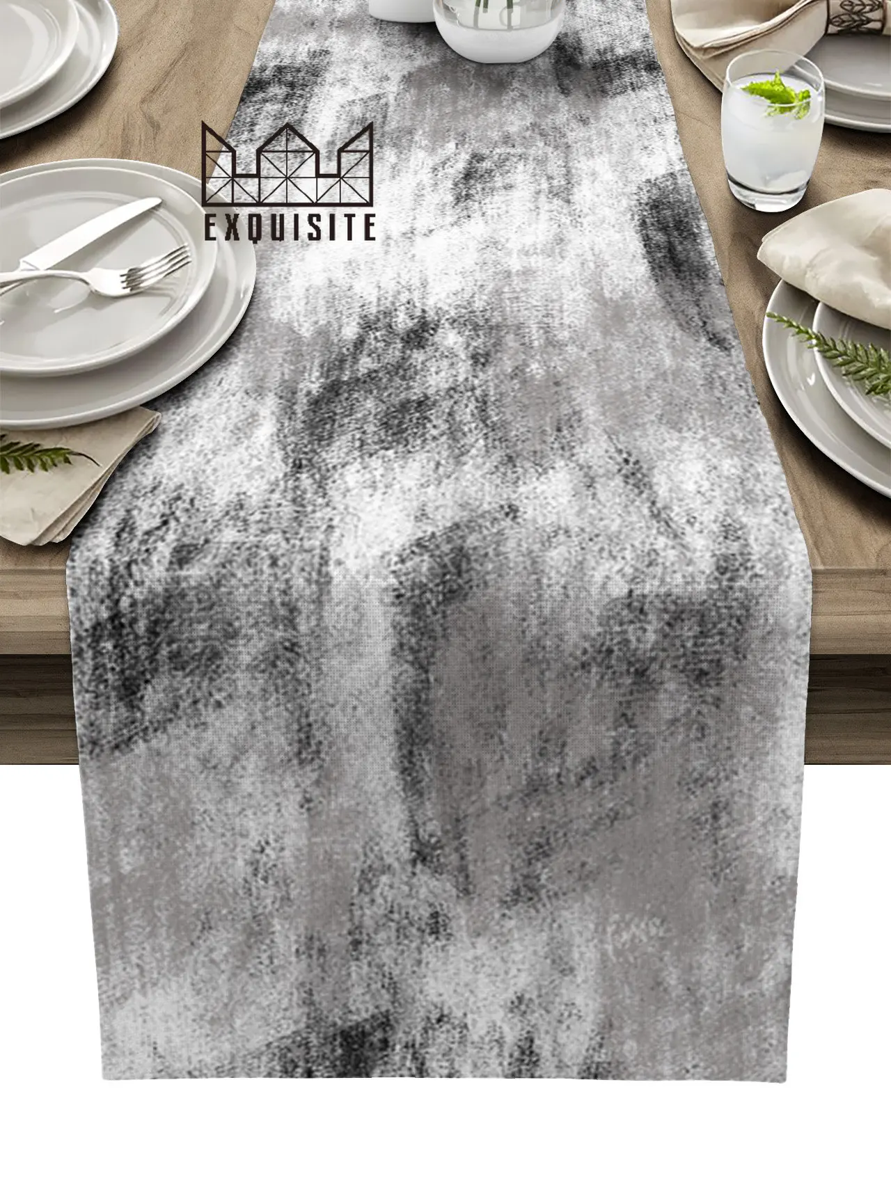 

Abstract Modern Vintage Texture Black And White Table Runner Wedding Dining Table Cover Cloth Placemat Napkin Home Kitchen Decor