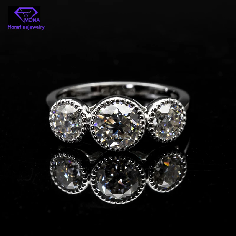 

Pure White 14K Gold VVS Quality Moissanite Ring 3 Stone Old Europe Engagement Moissanite Ring