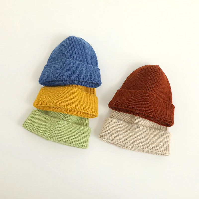 Candy Color Knitted Beanie for Kids Winter Warm Girl Boy Solid Knit Crocheted Skullcap Korea Style Children Bonnet Chapeaux 1-6T 3