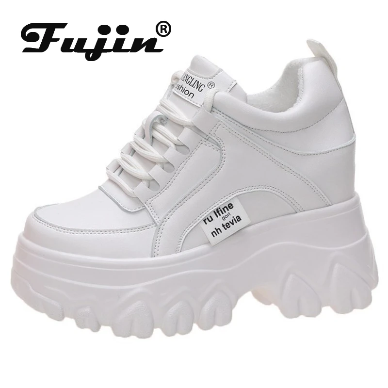 

Fujin 9cm PU Microfiber Leather Women Autumn Platform Wedge Fashion Ladies Chunky Sneakers Thick Soled Spring Vulcanize Shoes