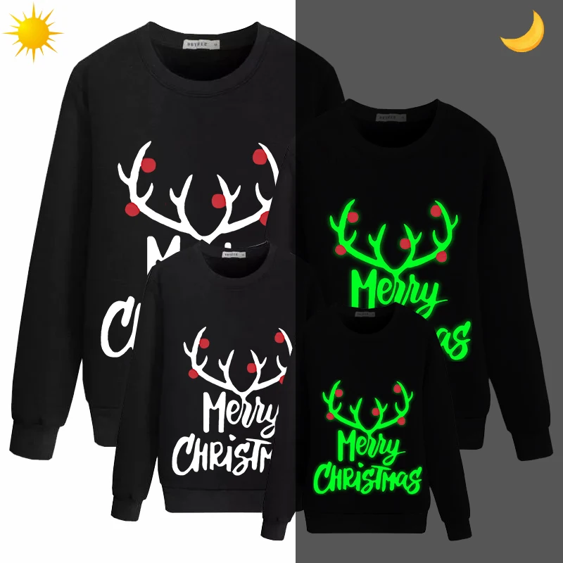 

Family Matching Christmas Tops Exclusive Design Luminous Merry Christmas Antler Family Christmas Sweatshirt