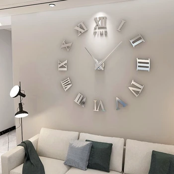 Orologi da parete con numeri romani Orologio da parete a specchio 3D fai da te Adesivo acrilico Orologi al quarzo moda Orologio Decorazione della casa reloj de pared 1