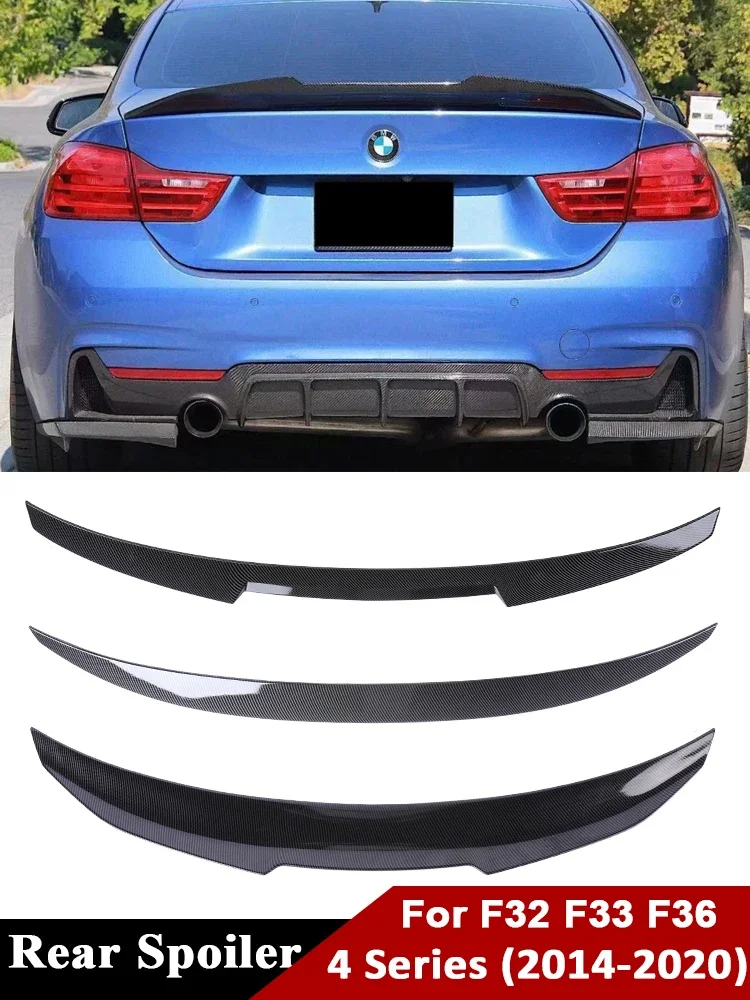 

For BMW 4 Series F32 F33 F36 2014-2020 Carbon Fiber Rear Bumper Lip Trunk Spoiler PSM M4 MP Style Wing Tail Kit Gloss Black