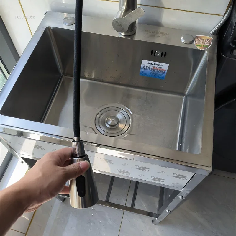 Stainless Steel Kitchen Sinks Kitchen Sink Household with Fence Bracket Handmade Vegetable Single Washing Sinks Dishwashing Sink