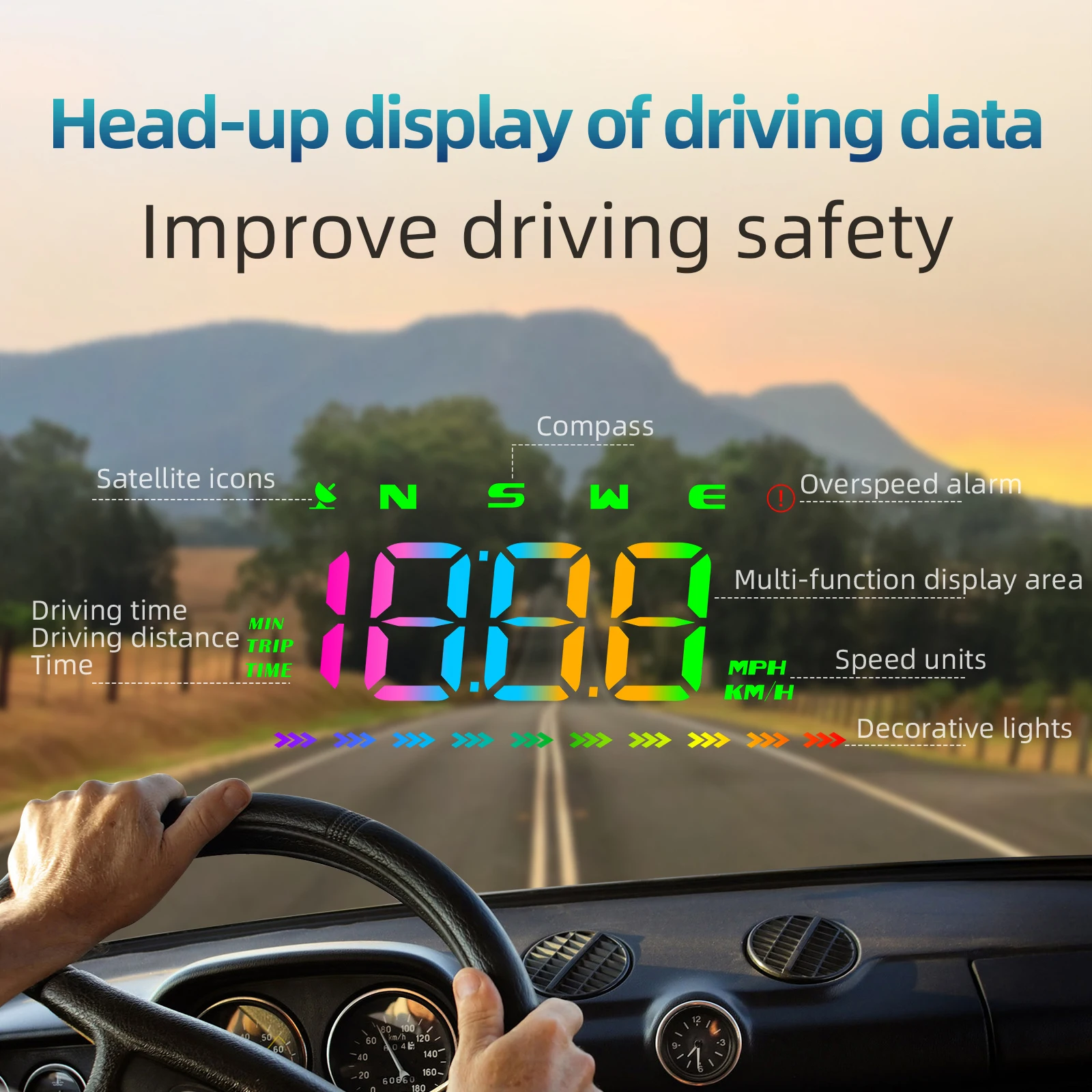 M23 GPS 컬러 HUD 헤드업 디스플레이 앞유리 프로젝터 자동차 계기판 KMH 속도계 스마트 자동차 액세서리 나침반 과속 경보