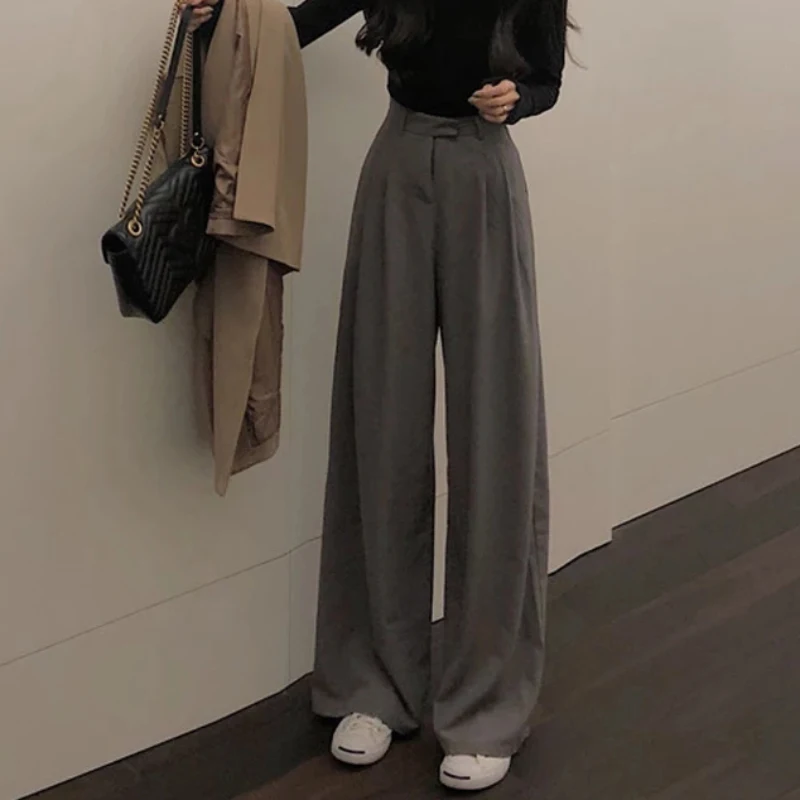 

Autumn Women Wide Leg Pants Loose Solid Black Simple Suit Pants Casual Koran New 2023 Fall Straight Female Full Pants 2023