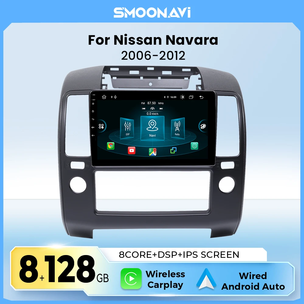 Reproductor Multimedia de coche para Nissan Navara 3 D40 2006-2012 Android 14 navegación GPS Radio Carplay inalámbrica IPS DSP 4G Wifi RDS 1