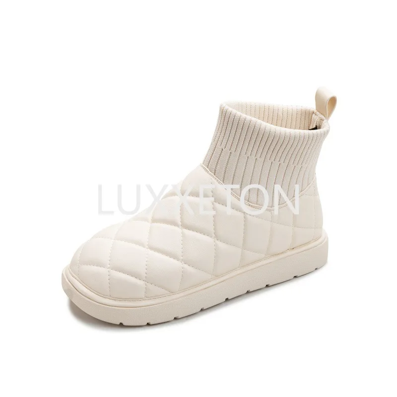 Stivali Da Neve Ispessimento In Velluto Da Donna 2023 Nuova Moda Invernale Slip-On A Tubo Corto Scarpe In Cotone Caldo Per Pane Uggs Stivali Invernali