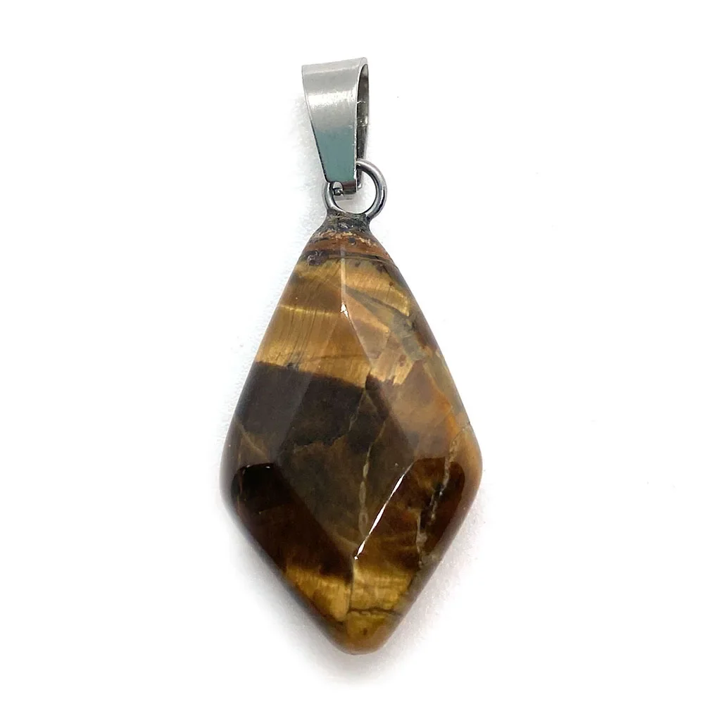 10pcs Natural Stone Rhombus Amethyst Malachite Tiger Eye Pendant Onyx Fashion Jewelry DIY Necklace Earring Boutique Accessories