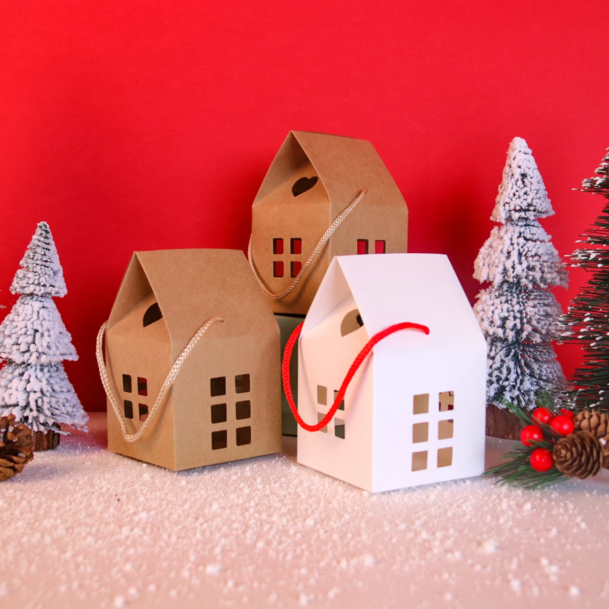 5/10PCS Christmas House Shape Candy Boxes – Kraft Paper Gift Wrapping Boxes for Cookies... - SKU CCB01941 - UGI Packaging