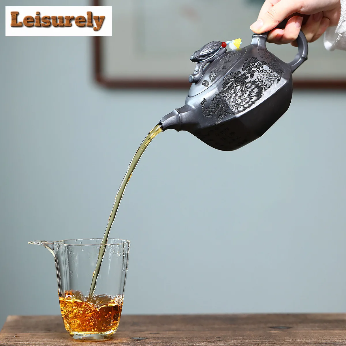 500ml Ancient Yixing Purple Clay Teapots Handmade Cicada Peacock Pot Raw Ore Stone Yellow Mud Tea Making Kettle Zisha Tea Set